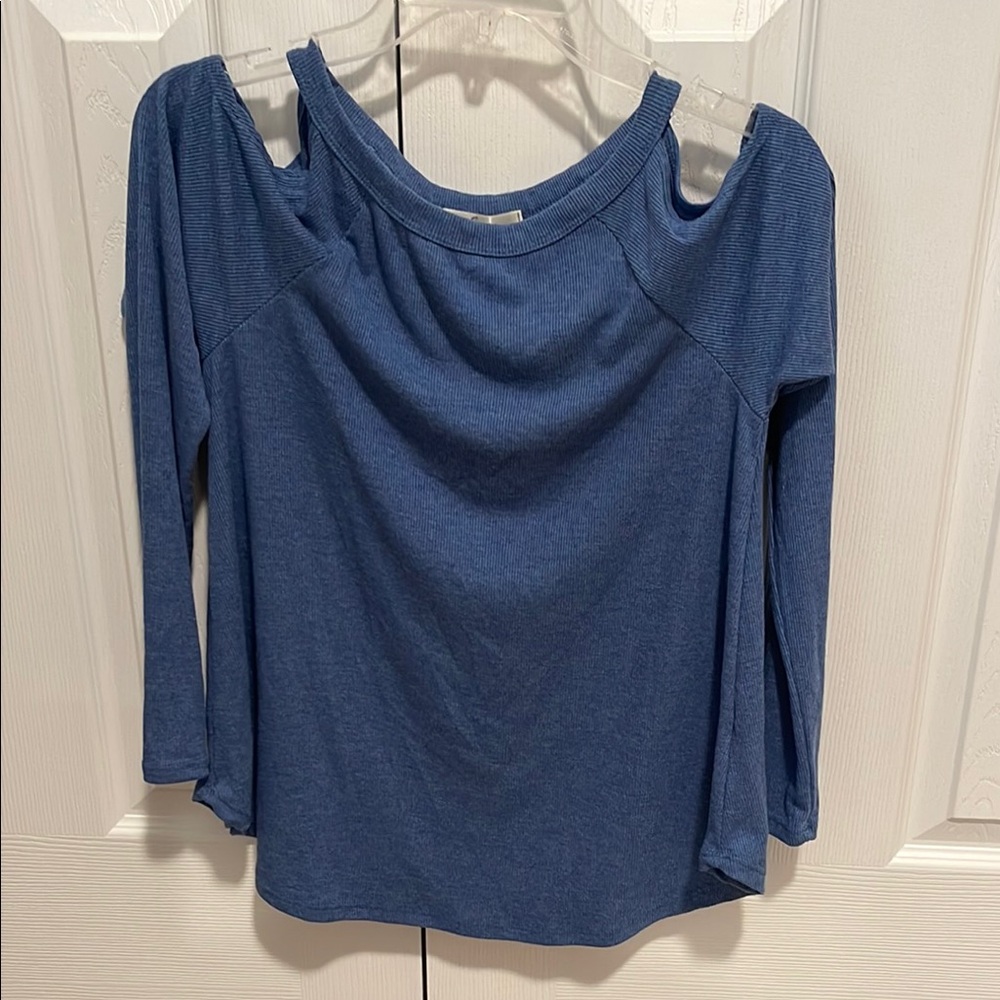Blue Long Sleeve Cutout Tee